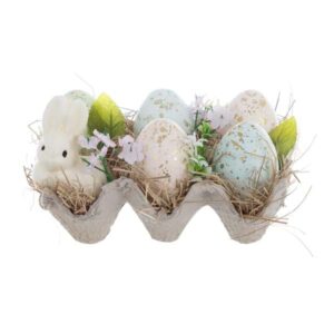 Decorazione cestino con uova e coniglio