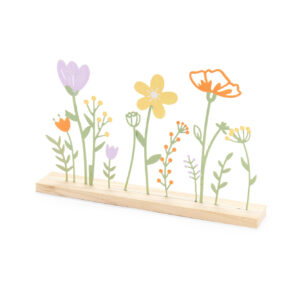 Fiori in metallo e base in legno